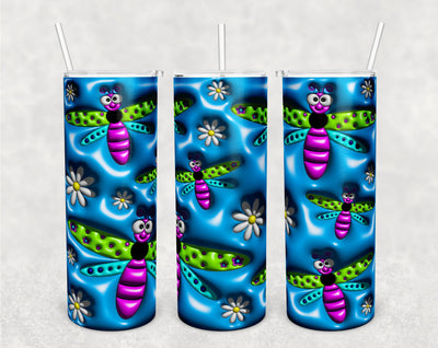 3D Dragonflies Tumbler Wrap, 20oz Skinny Tumbler Sublimation Design, Puffy Dragonflies Tumbler PNG Sublimation HappyDesignStudio 
