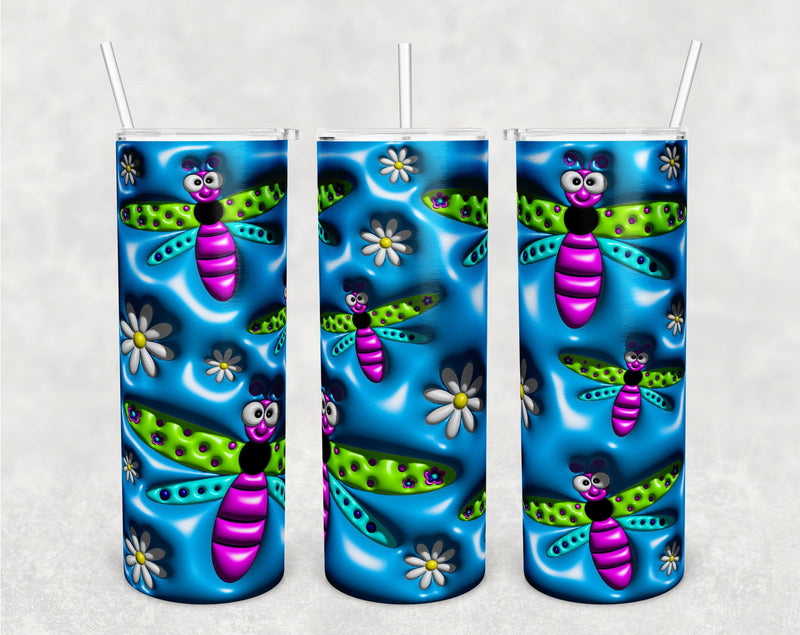 3D Dragonflies Tumbler Wrap, 20oz Skinny Tumbler Sublimation Design, Puffy Dragonflies Tumbler PNG Sublimation HappyDesignStudio 