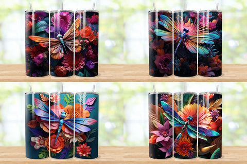 3D Dragonfly Tumbler Wrap Bundle Sublimation Regulrcrative 