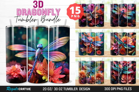 3D Dragonfly Tumbler Wrap Bundle Sublimation Regulrcrative 