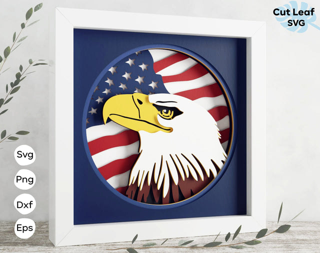 3d Eagle SVG - 4th of July Shadow box svg, American Flag svg, Independence Day 3d shadow box, files for Cricut, for Silhouette SVG CutLeafSvg 