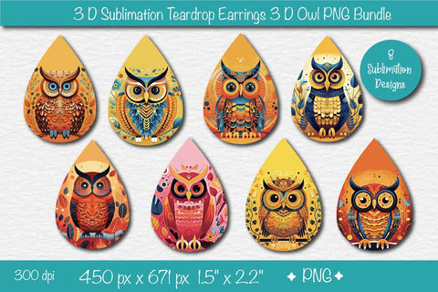 3D Earring sublimation bundle 3D Teardrop earring 3D Effect Owl Sublimation Sublimation Createya Design 