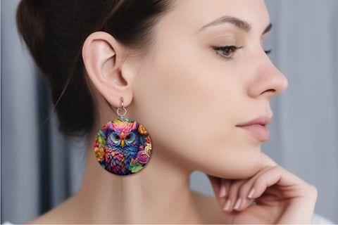 3D Earrings bundle, 3D Owl Round Earrings Sublimation Design Sublimation OrangeBrushStudio 
