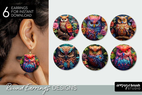 3D Earrings bundle, 3D Owl Round Earrings Sublimation Design Sublimation OrangeBrushStudio 