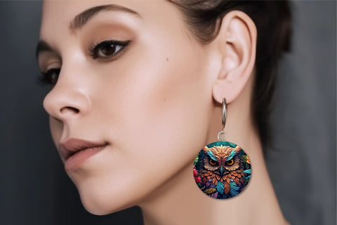 3D Earrings bundle, 3D Owl Round Earrings Sublimation Design Sublimation OrangeBrushStudio 