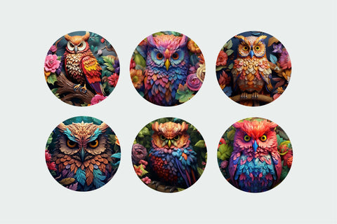 3D Earrings bundle, 3D Owl Round Earrings Sublimation Design Sublimation OrangeBrushStudio 