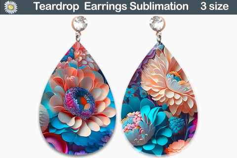 3D Earrings Sublimation Bundle | 3D Flower Teardrop Earrings Sublimation WatercolorColorDream 