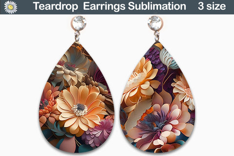 3D Earrings Sublimation Bundle | 3D Flower Teardrop Earrings Sublimation WatercolorColorDream 