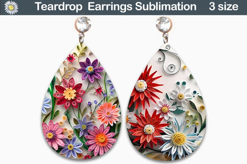 3D Earrings Sublimation Bundle | 3D Flower Teardrop Earrings Sublimation WatercolorColorDream 