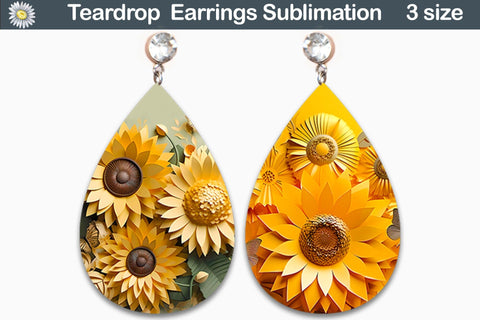 3D Earrings Sublimation Bundle | 3D Flower Teardrop Earrings Sublimation WatercolorColorDream 