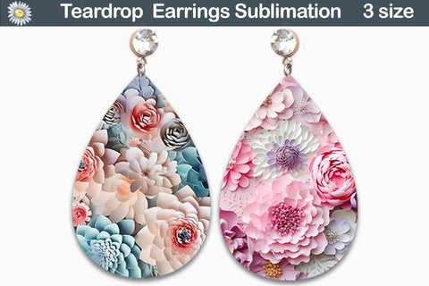 3D Earrings Sublimation Bundle | 3D Flower Teardrop Earrings Sublimation WatercolorColorDream 