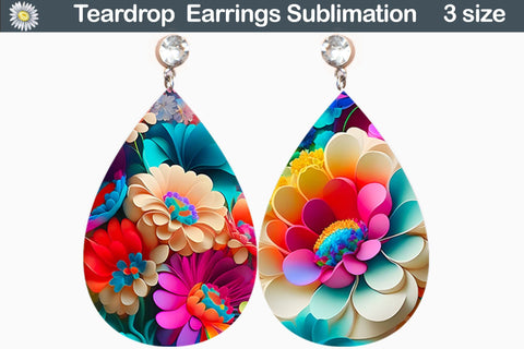 3D Earrings Sublimation Bundle | 3D Flower Teardrop Earrings Sublimation WatercolorColorDream 