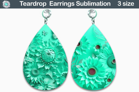 3D Earrings Sublimation Bundle | 3D Flower Teardrop Earrings Sublimation WatercolorColorDream 
