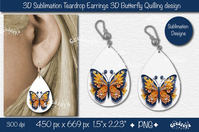 3D Earrings Sublimation Teardrop earring 3D butterfly 3D sublimation quilling Sublimation Createya Design 