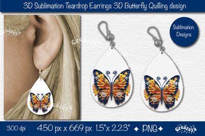 3D Earrings Sublimation Teardrop earring 3D butterfly 3D sublimation quilling Sublimation Createya Design 