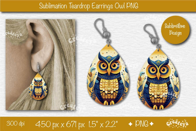 3D Earrings Sublimation Teardrop earring 3D Owl Country Style Sublimation Createya Design 