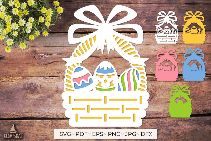 3d Easter Basket with Eggs Template SVG Olga Boat Design 