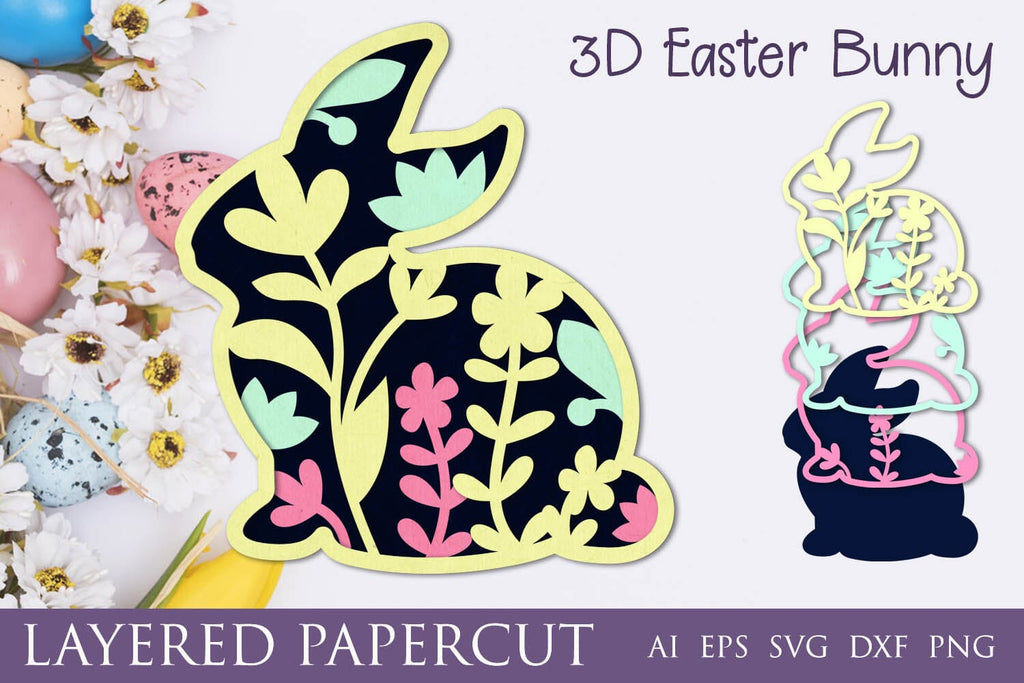 3d easter bunny decoration, Layered paper cutting template svg files ...