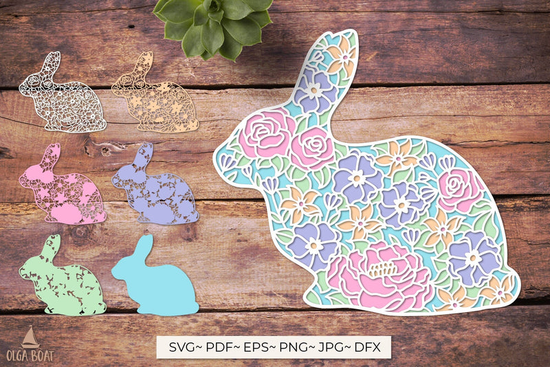 3d Easter Bunny svg | Layered papercut Rabbit - So Fontsy