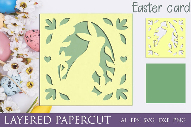 3d Easter card with bunny and flowers svg, Layered Easter paper cut 3D Paper AnastasiyaArtDesign 