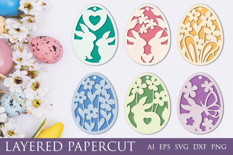 3d easter egg svg, Layered papercut easter decor with bunny and flowers 3D Paper AnastasiyaArtDesign 