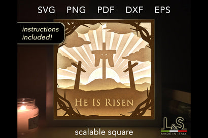 3D Easter Shadow Box Template | Jesus Resurrection Light Box Svg 3D Paper Lights & Silhouettes 