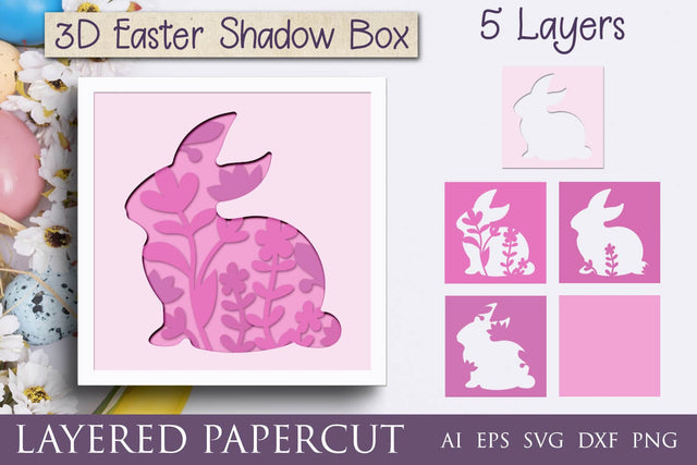 3d easter shadowbox template, Layered papercut easter bunny 3D Paper AnastasiyaArtDesign 