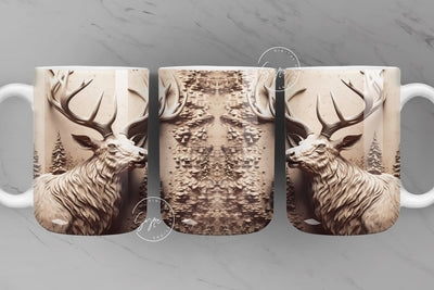 3D Elk Mug, Brown Deer Mug Wrap, Deer Mug Design, 3D Forest Mug, 3D Mural Mug, 11 & 15 Oz Mug Sublimation Wrap, Digital Download Sublimation Syre Digital Creations 