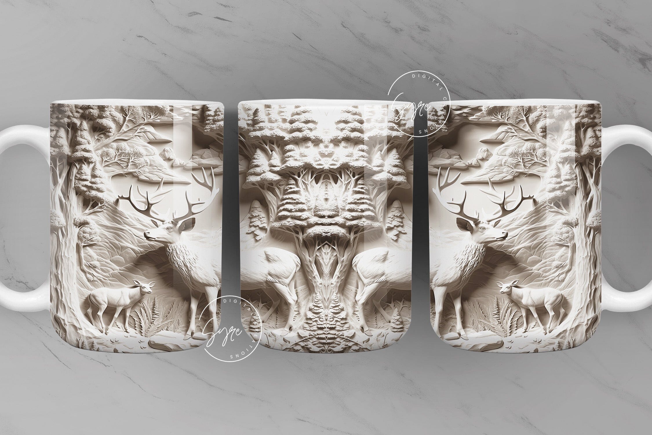 3D Elk Mug, White Deer Mug Wrap, Deer Mug Design, 3D Forest Mug, 3D Mural  Mug, 11 & 15 Oz Mug Sublimation Wrap, Digital Download - So Fontsy