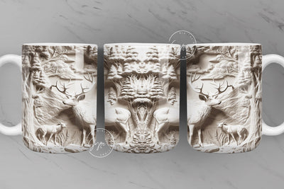 3D Elk Mug, White Deer Mug Wrap, Deer Mug Design, 3D Forest Mug, 3D Mural Mug, 11 & 15 Oz Mug Sublimation Wrap, Digital Download Sublimation Syre Digital Creations 