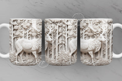 3D Elk Mug, White Deer Mug Wrap, Deer Mug Design, 3D Forest Mug, 3D Mural Mug, 11 & 15 Oz Mug Sublimation Wrap, Digital Download Sublimation Syre Digital Creations 