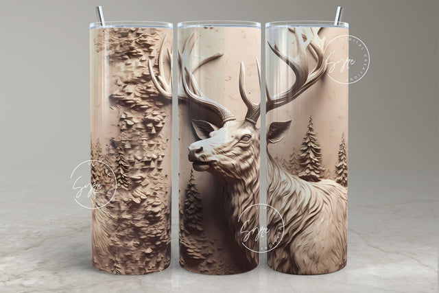 3D Elk Tumbler, Hunting Tumbler Wrap, 20 oz Skinny Tumbler Sublimation, Spring Tumbler, Plaster Wall Art, White Deer Tumbler Wrap, Digital Sublimation Syre Digital Creations 