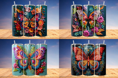 3D Embroidered Butterfly Tumbler Bundle Sublimation Regulrcrative 