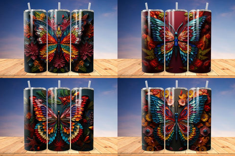 3D Embroidered Butterfly Tumbler Bundle Sublimation Regulrcrative 