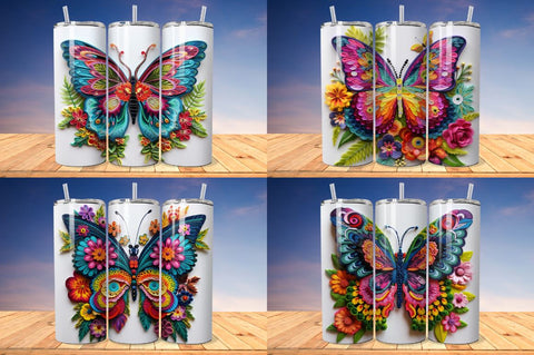 3D Embroidered Butterfly Tumbler Bundle Sublimation Regulrcrative 