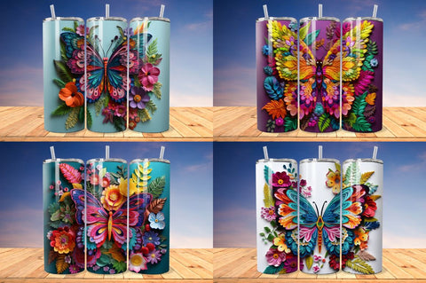 3D Embroidered Butterfly Tumbler Bundle Sublimation Regulrcrative 