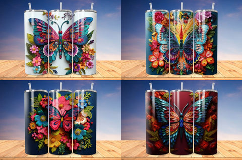 3D Embroidered Butterfly Tumbler Bundle Sublimation Regulrcrative 