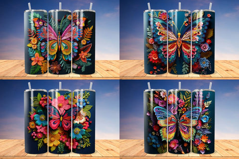 3D Embroidered Butterfly Tumbler Bundle Sublimation Regulrcrative 