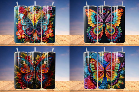 3D Embroidered Butterfly Tumbler Bundle Sublimation Regulrcrative 