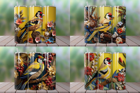 3D Embroidered Goldfinch Tumbler Bundle Sublimation Regulrcrative 