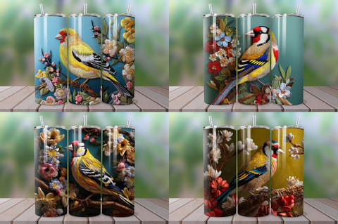 3D Embroidered Goldfinch Tumbler Bundle Sublimation Regulrcrative 