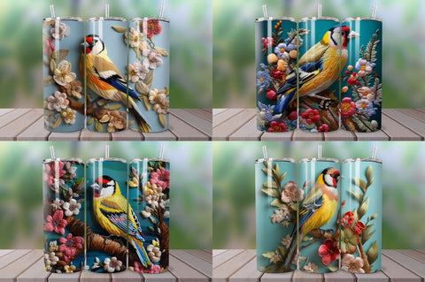 3D Embroidered Goldfinch Tumbler Bundle Sublimation Regulrcrative 