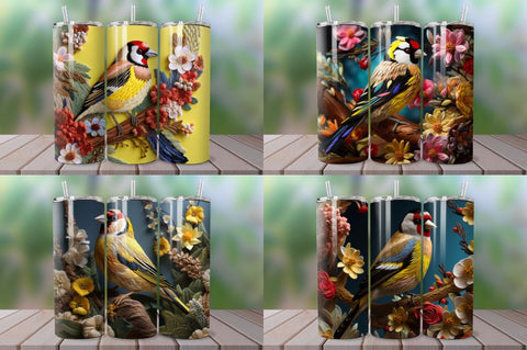 3D Embroidered Goldfinch Tumbler Bundle Sublimation Regulrcrative 