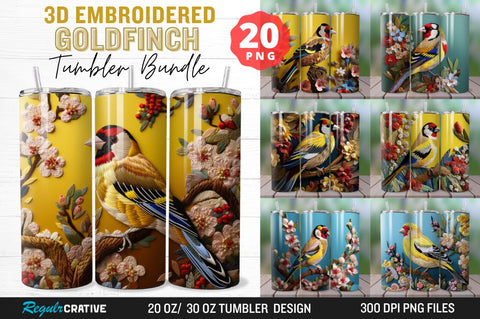 3D Embroidered Goldfinch Tumbler Bundle Sublimation Regulrcrative 
