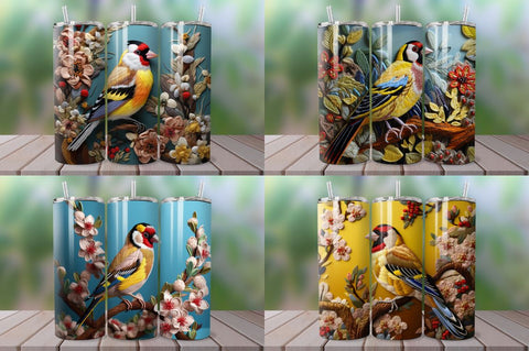 3D Embroidered Goldfinch Tumbler Bundle Sublimation Regulrcrative 