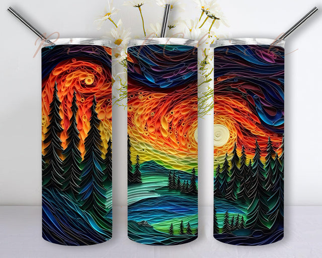 3D Embroidered Northern Lights 20oz Skinny Tumbler Png, 3D Colorful Northern Lights Tumbler, Colorful Northern Lights Png, 3D Sunset Tumbler, Instant Digital Download Png Sublimation PixelChick 
