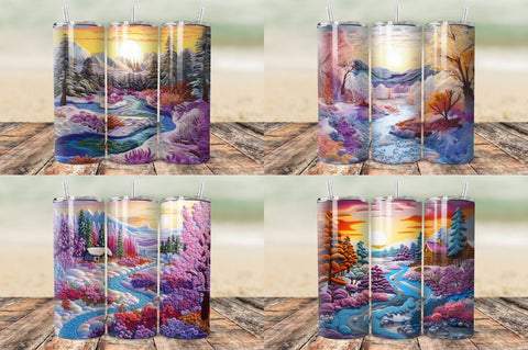 3D Embroidered Winter Landscape Tumbler Bundle Sublimation Regulrcrative 