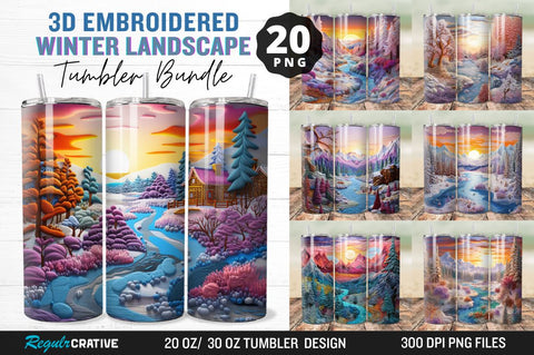 3D Embroidered Winter Landscape Tumbler Bundle Sublimation Regulrcrative 