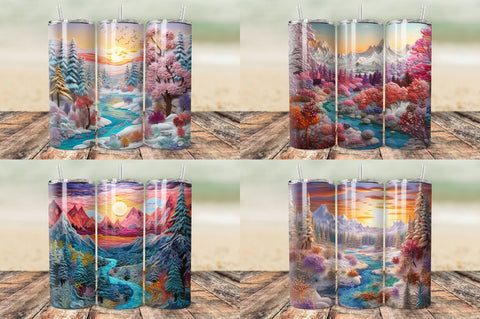 3D Embroidered Winter Landscape Tumbler Bundle Sublimation Regulrcrative 