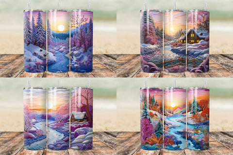 3D Embroidered Winter Landscape Tumbler Bundle Sublimation Regulrcrative 